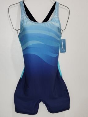 Halcurt Blue Gradient Athletic One-Piece Swimsuit